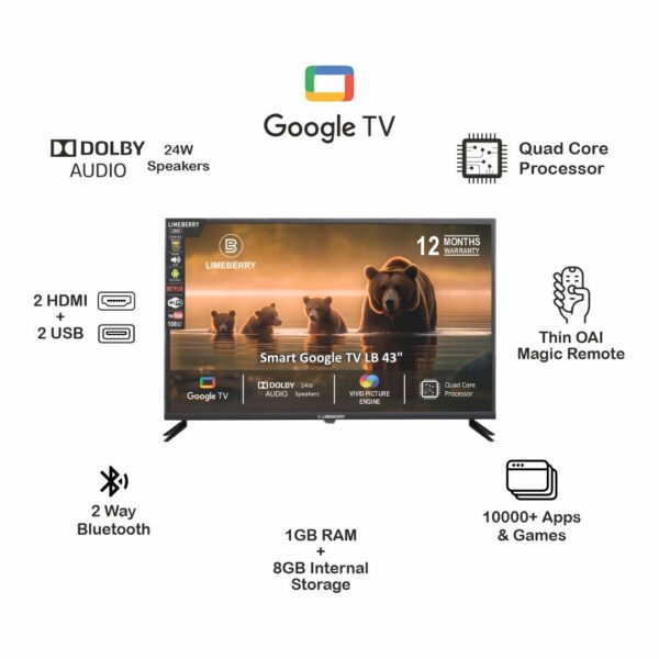 LIMEBERRY 108 cm (43 Inch) FHD Smart QLED Google TV (SP431CNG) - Image 2