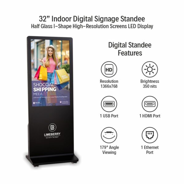 32 Inch Indoor Digital Standee Half Glass I-Shape High-Resolution Screens Led Display (SP321-IUH) - Image 2