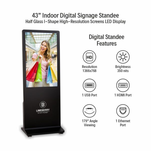 43 Inch Indoor Digital Standee Half Glass I-Shape High-Resolution Screens Led Display (SP431-IUH) - Image 2