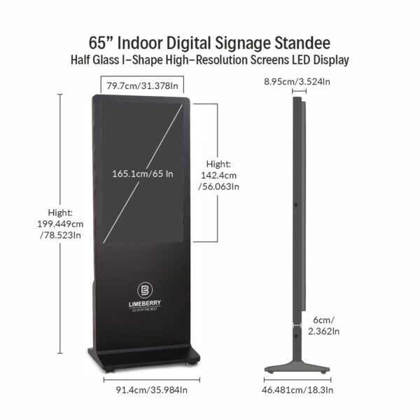 65 Inch Indoor Digital Signage Standee Half Glass I-Shape 4K Ultra HD Resolution Screens Led Display (SP651-IUH) - Image 3