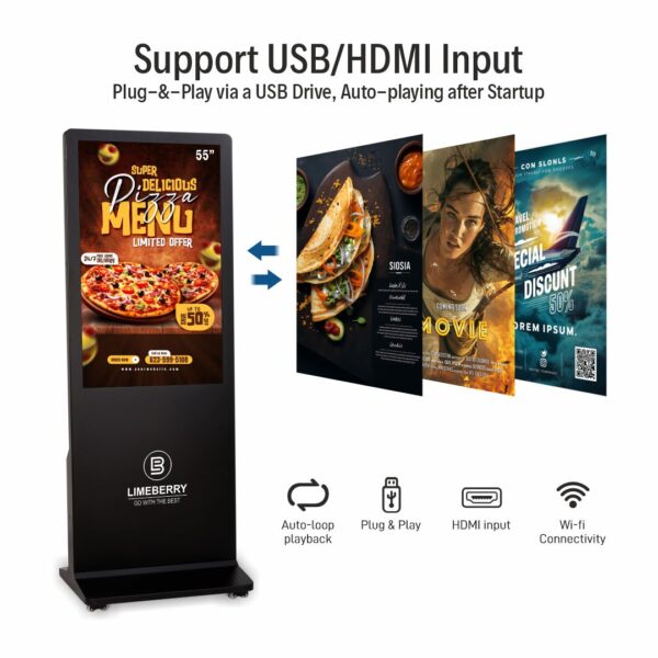 55 Inch Indoor Digital Signage Standee Half Glass I-Shape 4K Ultra HD Resolution Screens Led Display (LB551-IUH) - Image 4