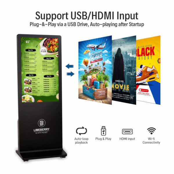 65 Inch Indoor Digital Signage Standee Half Glass I-Shape 4K Ultra HD Resolution Screens Led Display (LB651-IUH) - Image 4