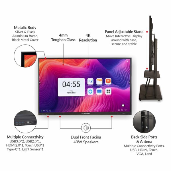 LIMEBERRY Interactive Touch Monitor 190 cm (75 inch) Ultimate Smart Board for Classrooms, Offices, and Collaborative Workspaces (SP-IWB-982075) - Image 3